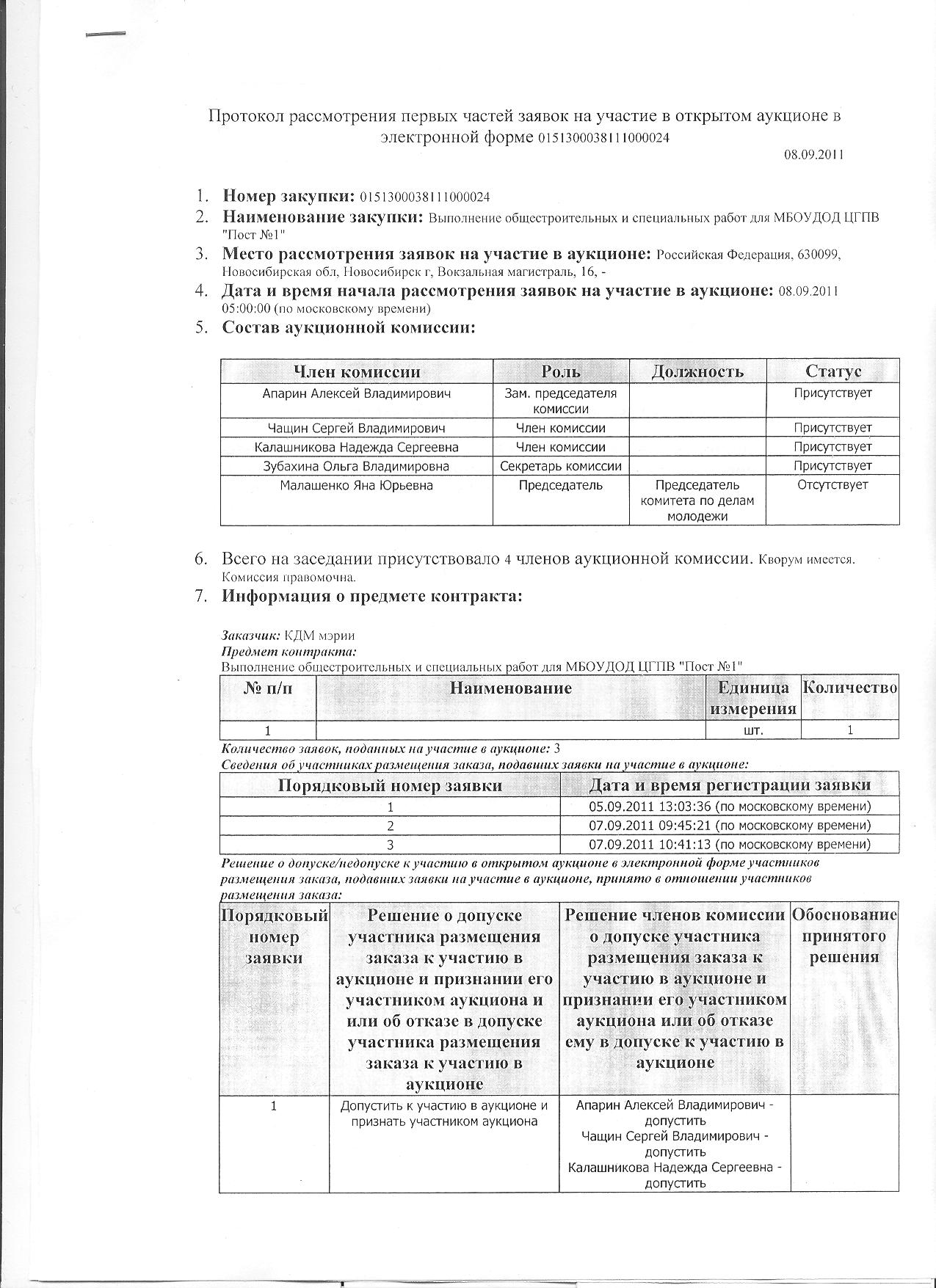 Образец протокола рассмотрения заявок на участие в электронном аукционе