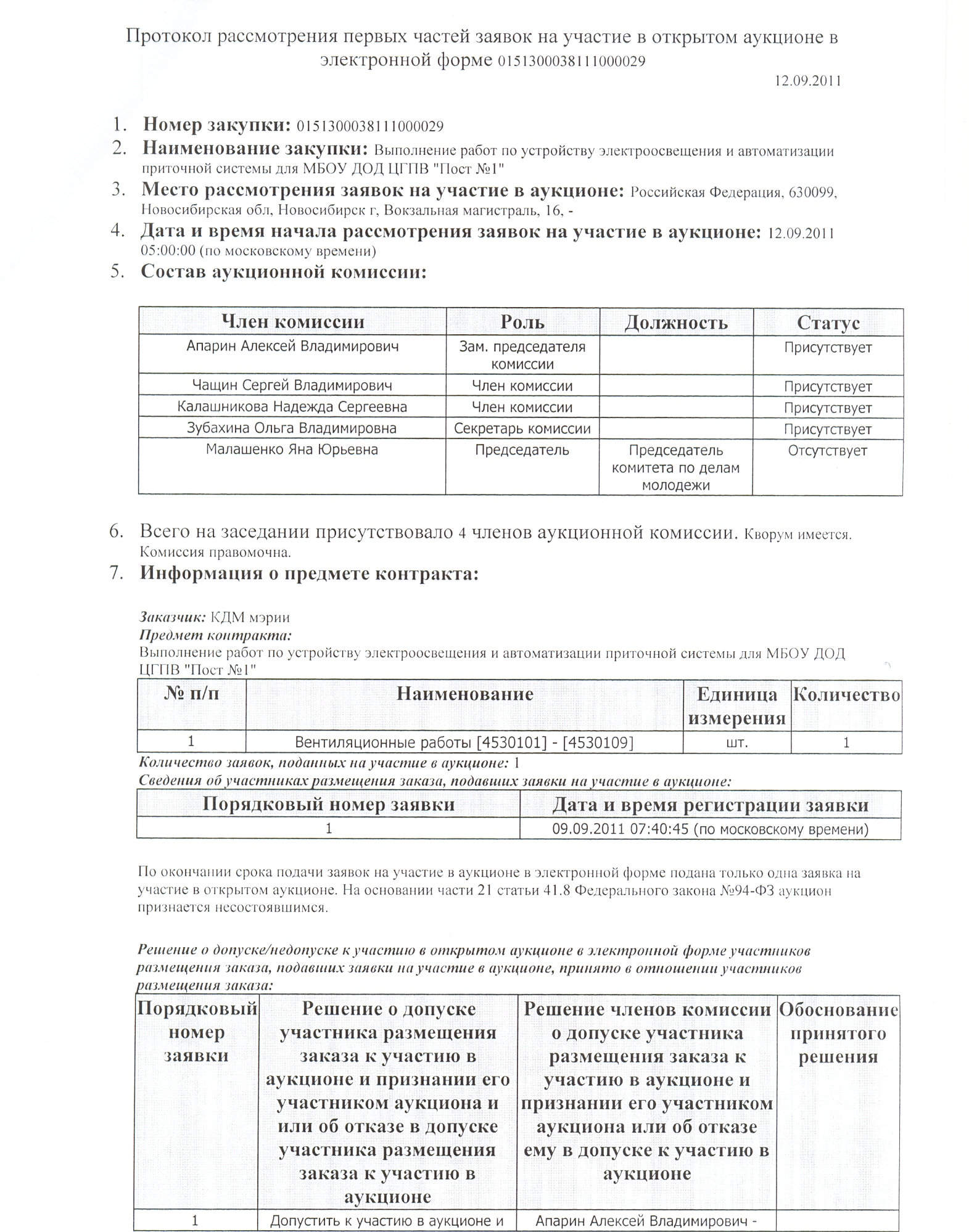 Образец протокола рассмотрения заявок на участие в электронном аукционе