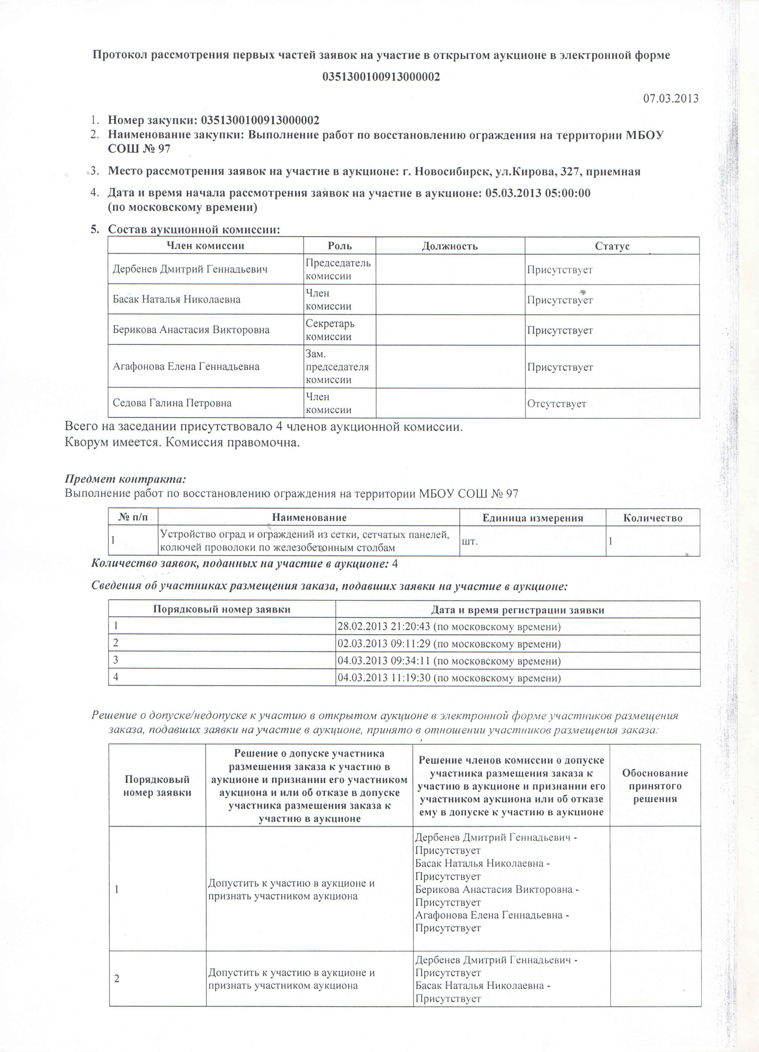 Образец протокола рассмотрения заявок на участие в электронном аукционе