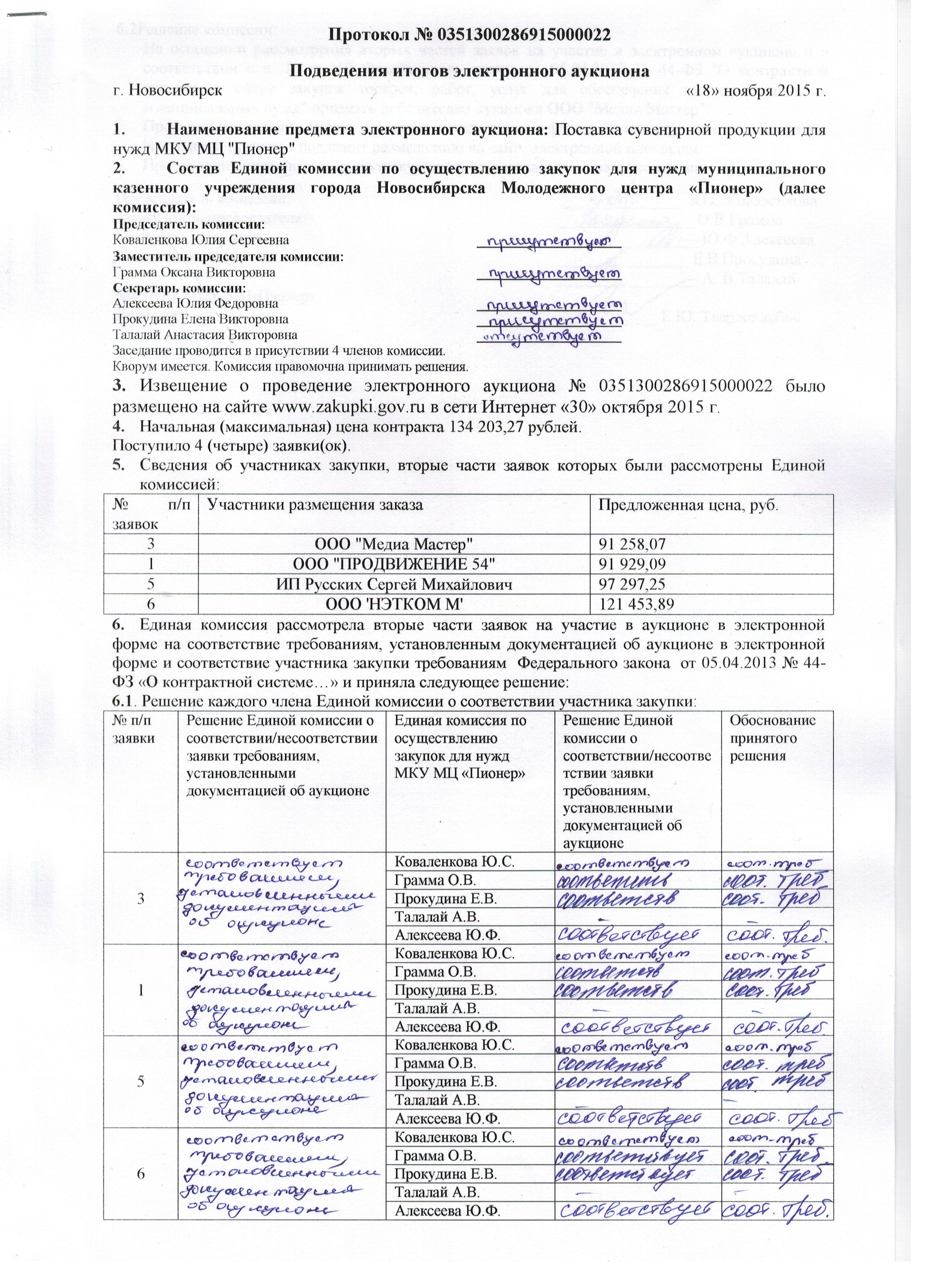 Протокол определения поставщика 44 фз образец